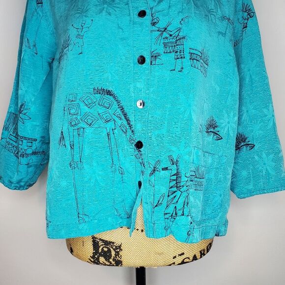 Chico's Silk Linen Blend Novelty Print Button Down Size 2 (Size L) - Picture 3 of 11